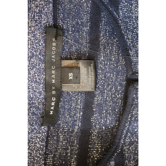 MARC by MARC JACOBS Sz XS Navy Silver Metallic Stripe Crop Cardigan Sweater - Picture 2 of 7